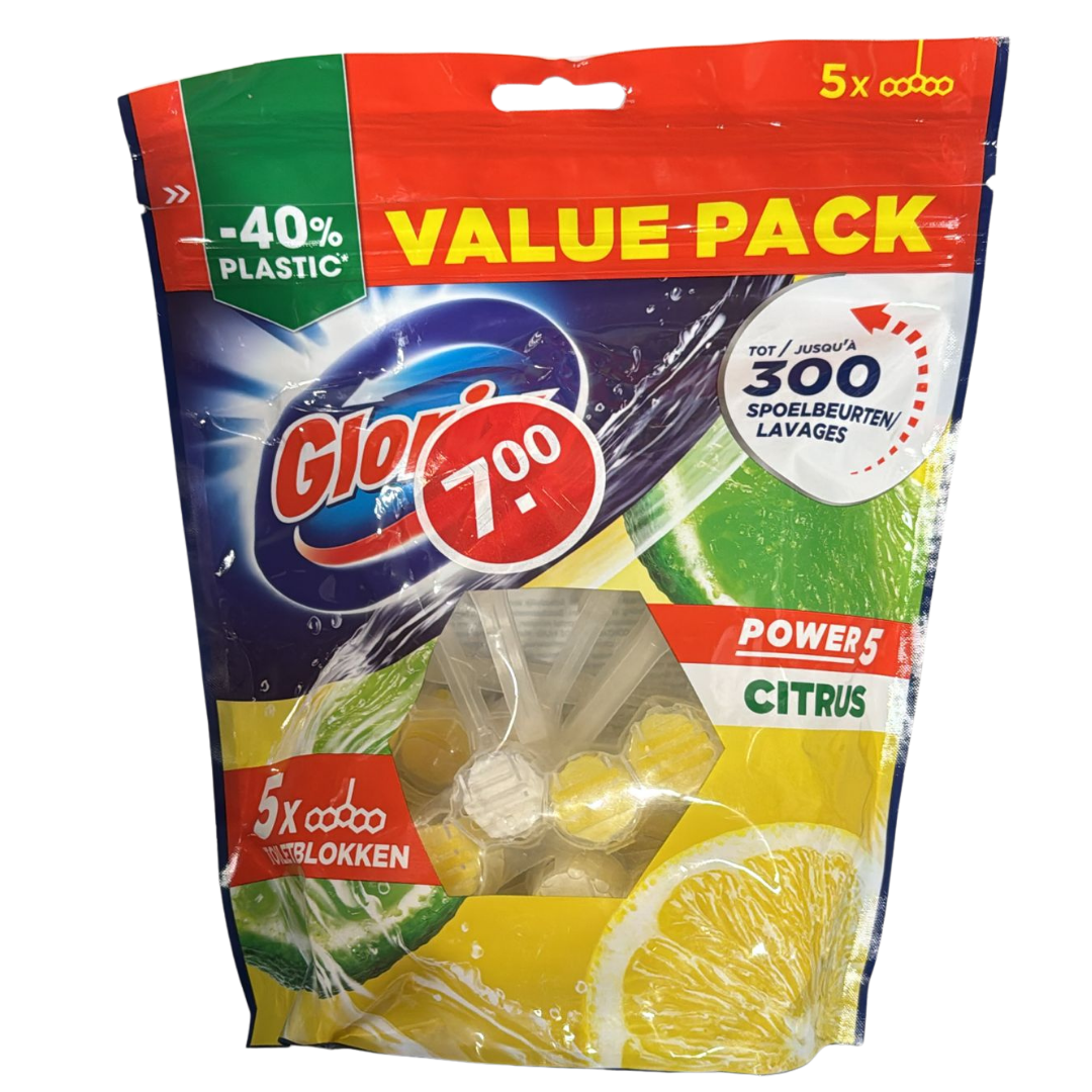 Glorix Power 5 Citrus Toiletblokken (5 stuks)